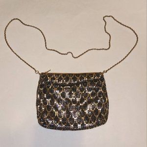 Purse, Black Mesh with gold accents, gold linked chain strap